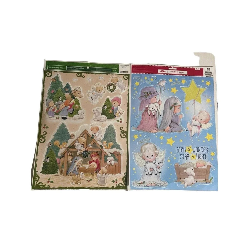Ruth Morehead Christmas Angel Static Window Cling Glitter Holiday Nativity Lot 2